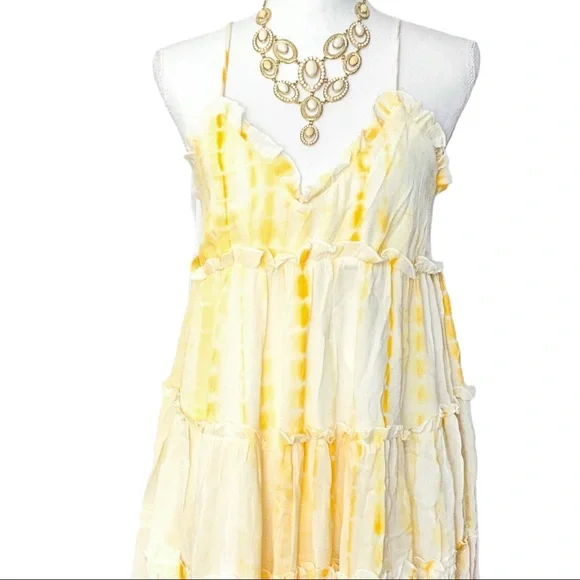 🆕 Gorgeous Yellow White TieDyed Tiered Spaghetti Strap Babydoll Dress SM NWT - Picture 6 of 9